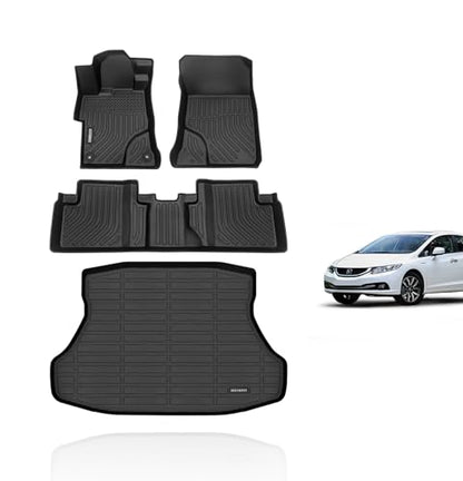 All Weather Floor Mats & Cargo Liner Set for 2015 2014 2013 2012 Honda Civic & Civic Si Only Sedan