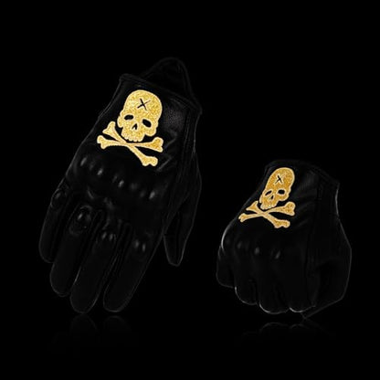 Goatskin Leather Motorcycle Motorbike Powersports Racing Gloves Reflective Skull Touchscreen for Men and Women Model