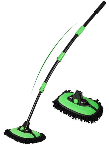 53" 15° Curved Car Wash Brush with Long Handle High Density Chenille Soft Bristle Brush Head Suitable for Cleaning Detail Roof Wheel Windshields Truck SUV RV Window (5 Ounce)