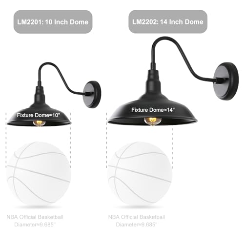 Black Gooseneck Barn Light for Farmhouse 10 Inch Dome Exterior Lights Fixture with Wall Mount