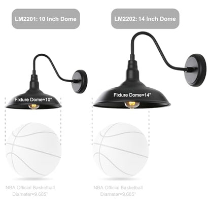 Black Gooseneck Barn Light for Farmhouse 10 Inch Dome Exterior Lights Fixture with Wall Mount
