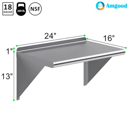 24" Long X 16" Deep Stainless Steel Wall Shelf