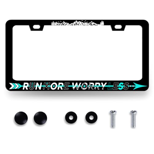 Run More Worry Less License Plate Frame StainlessSteel Funny License Holder
