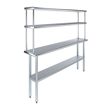 Stainless Steel Work Table Double Tier Overshelf