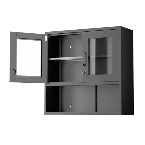 Metal Wall Cabinet with Locking Glass Doors