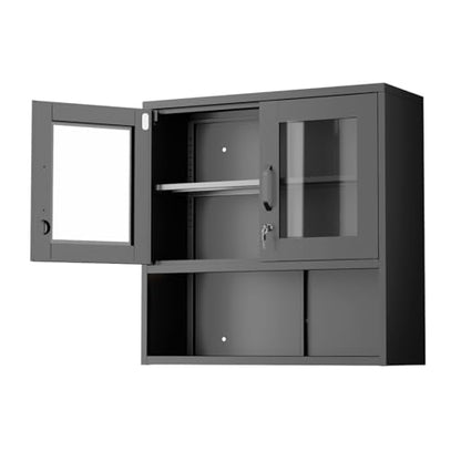 Metal Wall Cabinet with Locking Glass Doors
