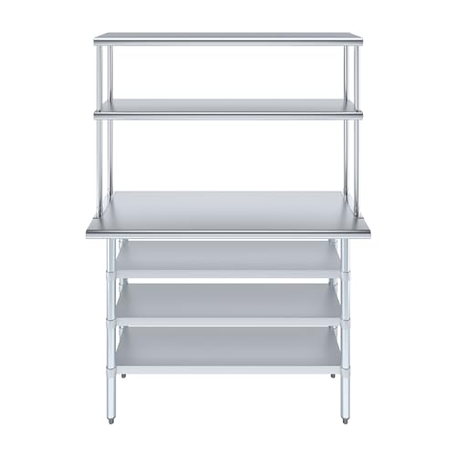 18" x 48" Stainless Steel Work Table with 3 Shelves and 12" Wide Double Tier Overshelf