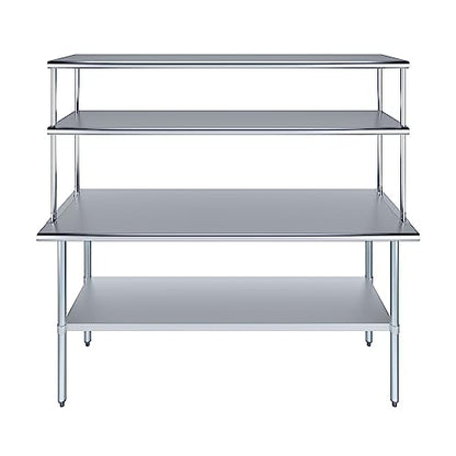 Stainless Steel Work Table Double Tier Overshelf