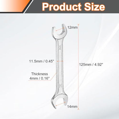 2pcs Double Open End Wrench 12mm x 14mm Metric 15 Degree Offset Angle Small Flat Head Wrench Galvanizing Open Ended Spanner for Automotive Repair Furniture Assembly (2 Count)