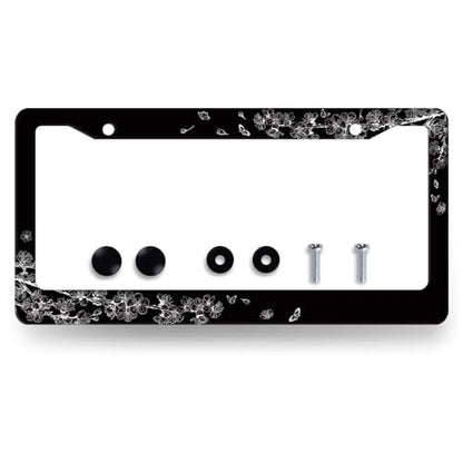 Stainless Steel Black White Cherry Blossom License Plate Frame 12.2 x 6.2In