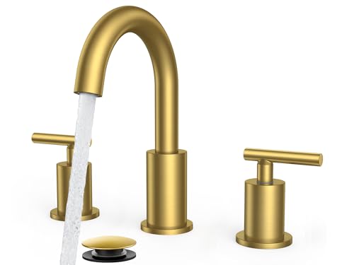 Bathroom Sink Faucet 3 Hole Brushed Gold 8 Inch Widespread