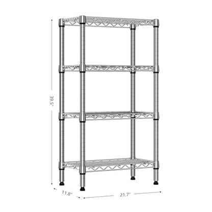 1000 lbs 4 Tier Shelf Metal Storage Shelves Wire Rack Closet Organizers with PP Board for Garage Kitchen Bathroom Laundry Chrome 11.8" D x 21.7" W x 39.5" H (4 Count)