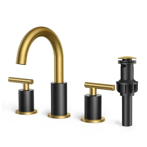 Bathroom Sink Faucet 3 Hole Black and Gold 8 Inch Widespread