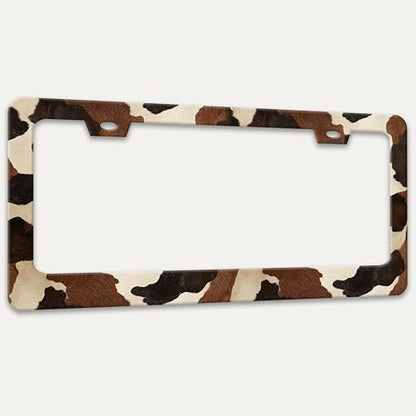 Cow Print Texture License Plate Frame Stainless Steel Car Parts 6x12 Inch