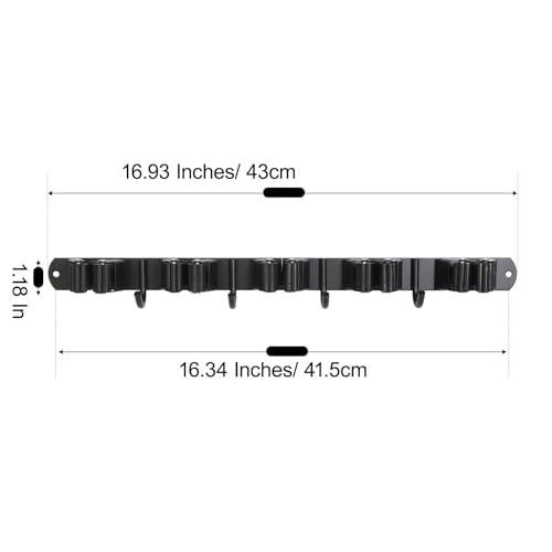 2 Pack] 5 Racks and 4 Hooks Mop and Broom Holder Wall Mount (2 Count)