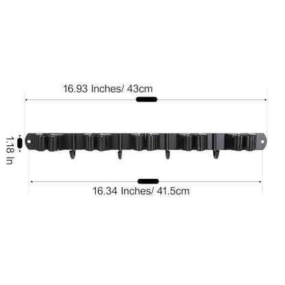 2 Pack] 5 Racks and 4 Hooks Mop and Broom Holder Wall Mount (2 Count)