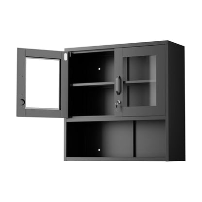 Metal Wall Cabinet with Locking Glass Doors & Magnetic LED Sensor Light