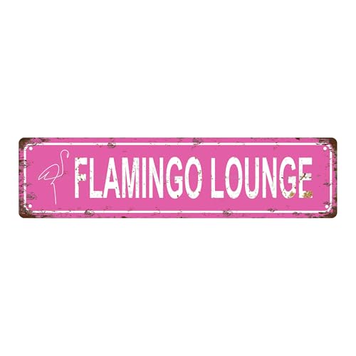 FLAMINGO LOUNGE Space Vintage Metal Tin Street Sign Bar Cafe Garage Cave Home Room Wall Bathroom Farmhouse Garden Porch Patio Decor