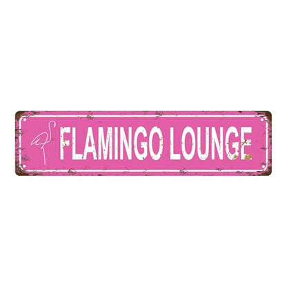 FLAMINGO LOUNGE Space Vintage Metal Tin Street Sign Bar Cafe Garage Cave Home Room Wall Bathroom Farmhouse Garden Porch Patio Decor
