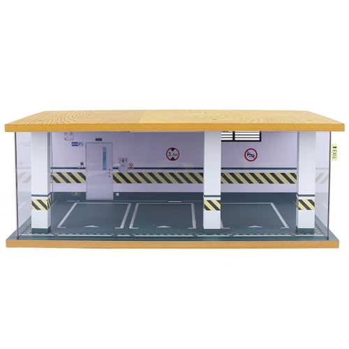 1 24 Parking Garage Model Car Garage Display Case with Clear Acrylic Cover and LED Lighting Toy Car Storage Tabletop Showcase for Boy Kids Home Toy Stores