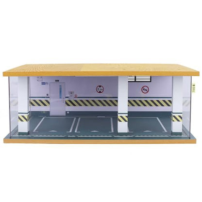 1 24 Parking Garage Model Car Garage Display Case with Clear Acrylic Cover and LED Lighting Toy Car Storage Tabletop Showcase for Boy Kids Home Toy Stores