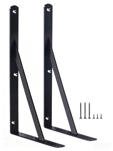 2 Pack L12 x H 8" Black Heavy Duty Shelf Brackets with Screws Metal Shelf Brackets Shelf Support Angle Brackets for Shelves L Brackets Heavy Duty Floating Shelf (2 Count)