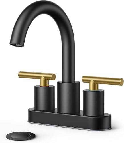 Bathroom Sink Faucet 3 Hole Black and Gold 4 Inch Centerset