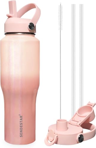 32oz Water Bottle Wide Mouth Stainless Steel Vacuum Insulated Double Wall with 2 Straw Lids Fit in Any Car Cup Holder