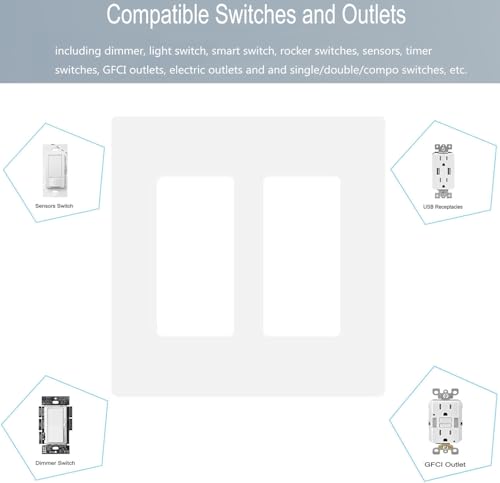 2 Gang Screwless Decorator Wall Plate Cover Double Switch Outlet Electrical Faceplate for Light Switch (4 Count)