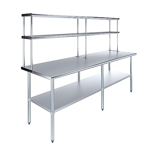 Stainless Steel Work Table Double Tier Overshelf