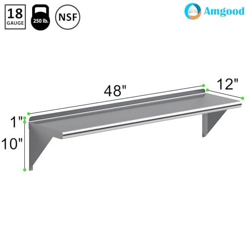 48" Long X 12" Deep Stainless Steel Wall Shelf