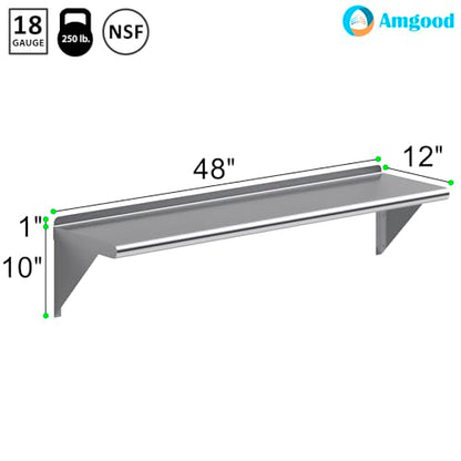 48" Long X 12" Deep Stainless Steel Wall Shelf