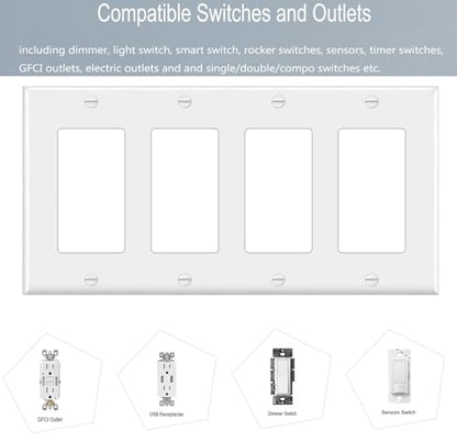 4 Gang Switch Outlet Wall Plate Cover Decorator Electrical Faceplate for Light Switch (2 Count)