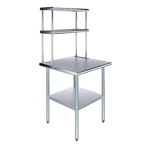 Stainless Steel Work Table Double Tier Overshelf