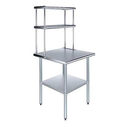 Stainless Steel Work Table Double Tier Overshelf