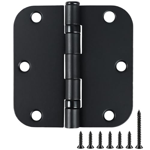 Rounded Matte Black Door Hinges 3.5 Inch 5 (12 Count)