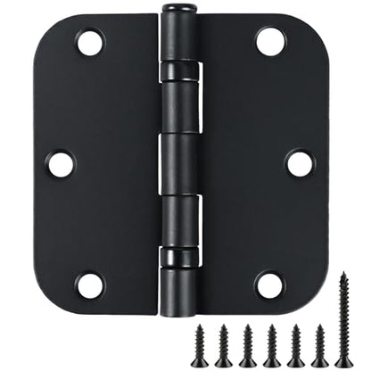 Rounded Matte Black Door Hinges 3.5 Inch 5 (24 Count)