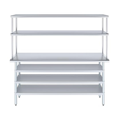 14" x 72" Stainless Steel Work Table with 3 Shelves and 12" Wide Double Tier Overshelf