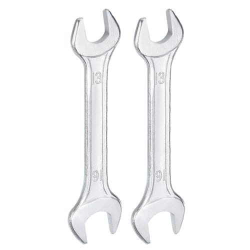 2pcs Double Open End Wrench 13mm x 16mm Metric 15 Degree Offset Angle Small Flat Head Wrench Galvanizing Open Ended Spanner for Automotive Repair Furniture Assembly (2 Count)