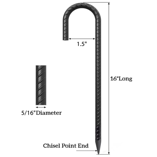 Rebar Stakes 16 Inch J Hook Heavy Duty Steel Chain Link Fence Stakes (16 Count)