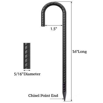 Rebar Stakes 16 Inch J Hook Heavy Duty Steel Chain Link Fence Stakes (16 Count)