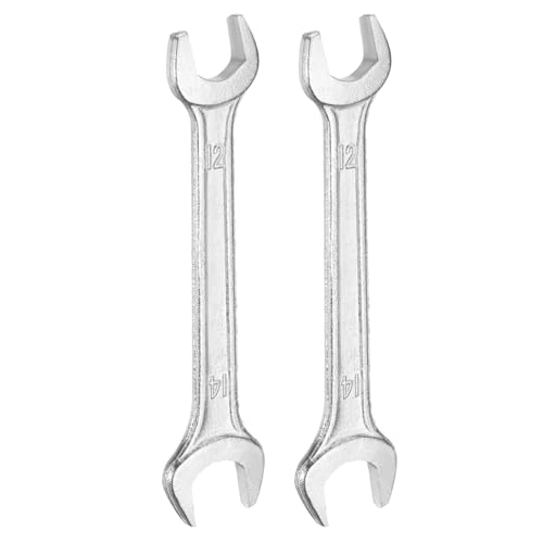 2pcs Double Open End Wrench 12mm x 14mm Metric 15 Degree Offset Angle Small Flat Head Wrench Galvanizing Open Ended Spanner for Automotive Repair Furniture Assembly (2 Count)