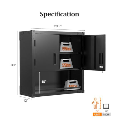 Garage Wall Cabinet with Locking Doors and Adjustable Shelf