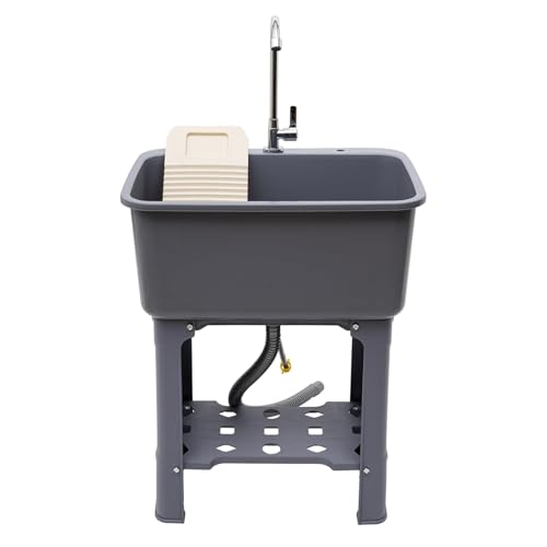 Free Standing Utility Sink with Washboard Laundry Tub Sink for Outdoor