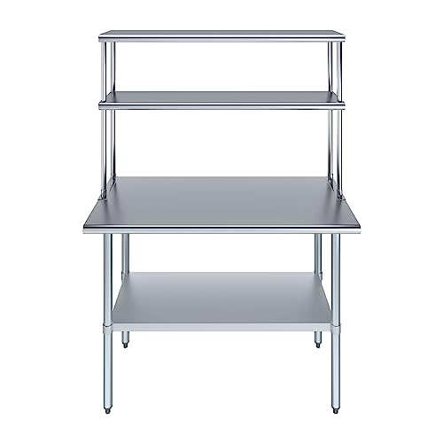 Stainless Steel Work Table Wide Double Tier Overshelf
