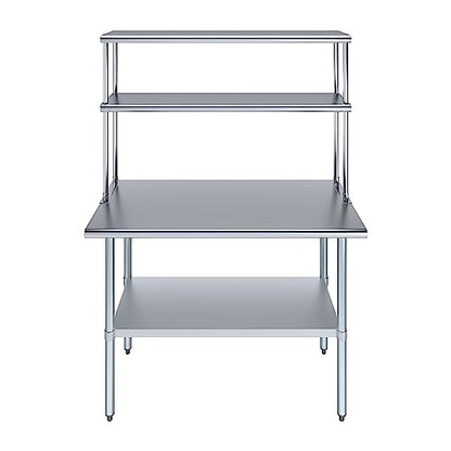 Stainless Steel Work Table Wide Double Tier Overshelf