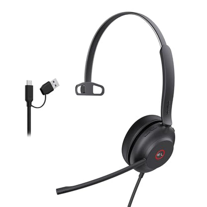 UH37 USB Headset with Mic Mono Wired Headphone for Office USB