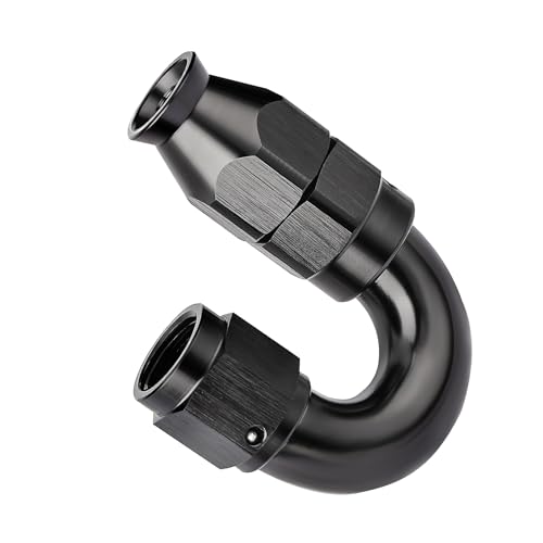 4AN 180 Degree PTFE One Piece Full Flow End Hose Fitting Aluminum Black
