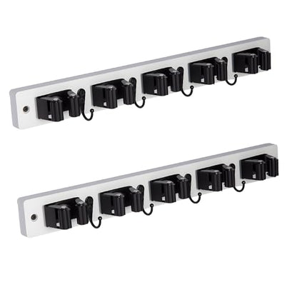 2 Pack Broom Holder Wall Mount With 5 Slots & 4 Hooks (2 Count)