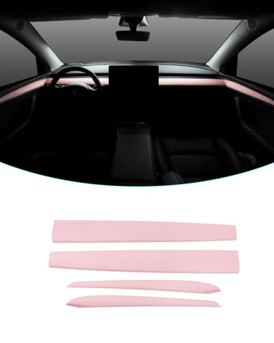 Pink Dashboard Cover and Front Door Cover Compatible with Tesla Model 3（2021 (2 Count)